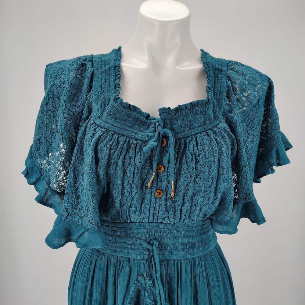 Free People Dancing On Air Lace Maxi Dress Lace Ruffle Boho High Low XS NWOT - Picture 9 of 16